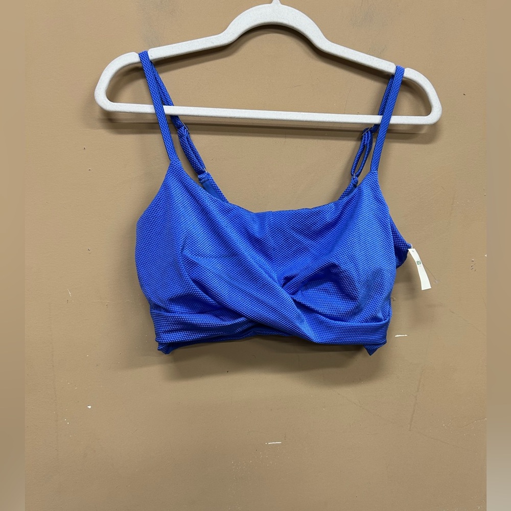 Aerie Shine Pique Scoop Twist Longline Bikini Top Blue Size XL NWT